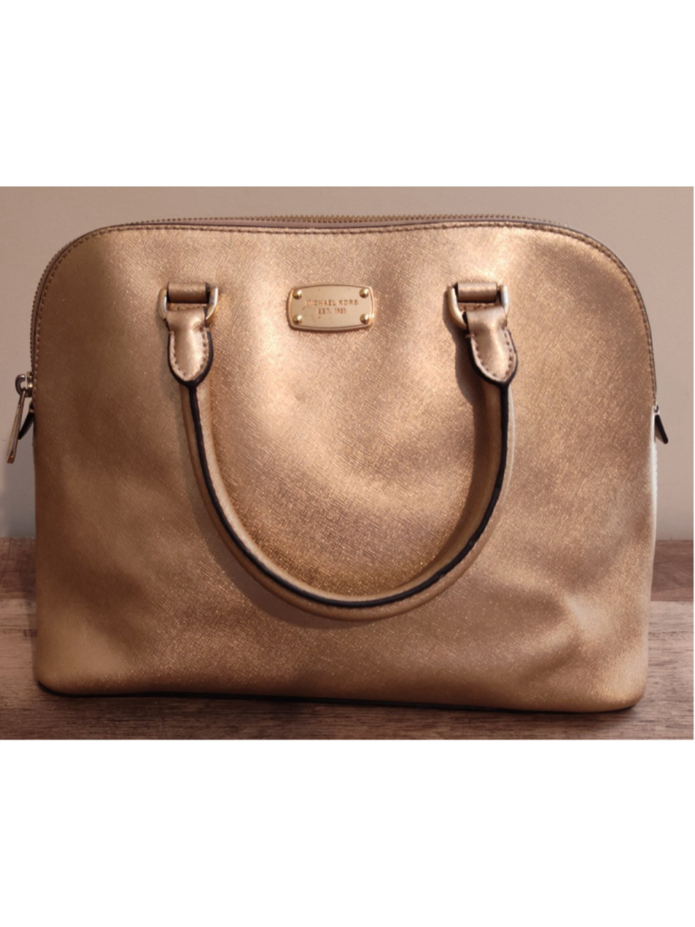 Michael Kors Gold Leather Satchel Handbag